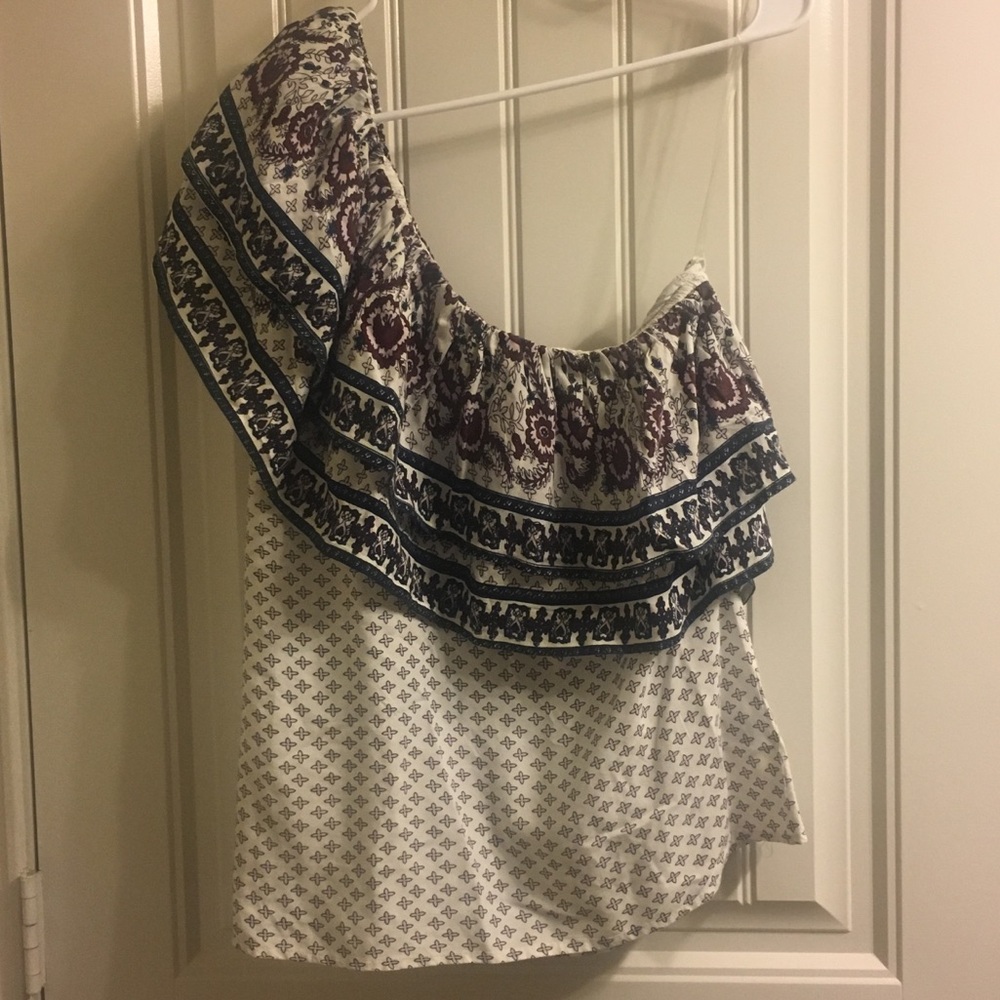 Blue Rain one shouldered patterned top